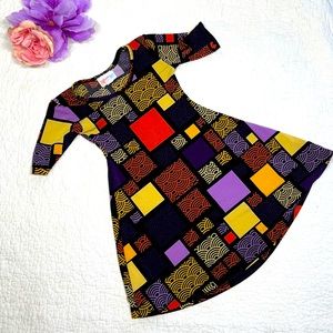 Lularoe Girl's Kid's Retro Geometric Orange/Purple/Yellow dress; Size 2